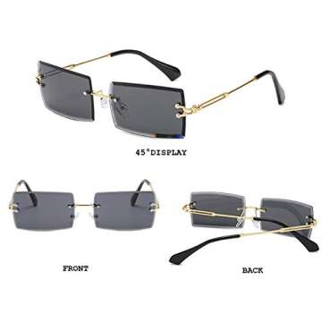 BUTABY Rimless Rectangle Sunglasses for Women/Men Ultralight Metal Frame Eyewear Fashion Square UV400 Glasses Unisex Grey&Transparent&Tea