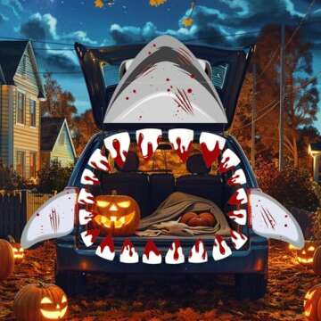 FALIZIFU Halloween Shark Trunk or Treat Car Decorations Kit Scary Halloween Grey Shark for Car SUV Truck Garage Door Entryway Archway Shark Party Decoration Halloween Garage Door Decorations