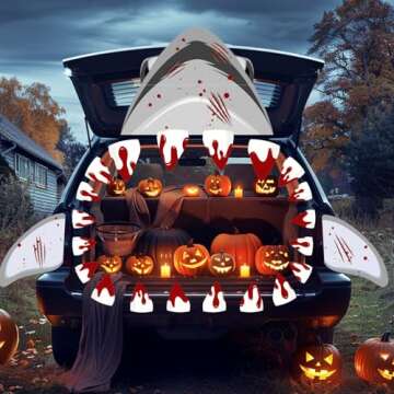 FALIZIFU Halloween Shark Trunk or Treat Car Decorations Kit Scary Halloween Grey Shark for Car SUV Truck Garage Door Entryway Archway Shark Party Decoration Halloween Garage Door Decorations