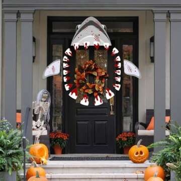 FALIZIFU Halloween Shark Trunk or Treat Car Decorations Kit Scary Halloween Grey Shark for Car SUV Truck Garage Door Entryway Archway Shark Party Decoration Halloween Garage Door Decorations