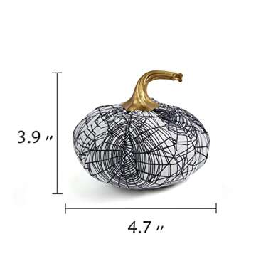 Tinsow 6 Pcs Fabric Pumpkins Halloween Decoration, 4.7” Black and White Pumpkins, White Grid Checkered Pumpkins for Halloween Thanksgiving, Gothic Style Pumpkin Fall Harvest Home Decoration