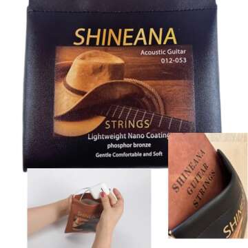 Guitar Strings - Acoustic Guitar Strings - Lightguage Nano Coating,Phosphor Bronze-Leather storage bag packaging-Gentel and Soft- For 6 String Guitars-Light,12-53 (Lightweight Nano Coating)