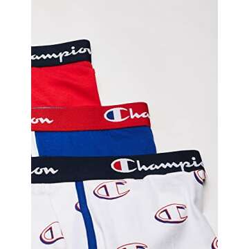 Champion Men's Everyday Cotton Stretch Boxer Briefs 3-Pack, Scarlet/Surf The Web/White Hollow C Logo, X Large