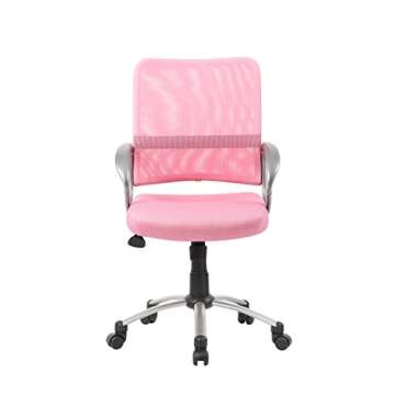 Boss Office Products Mesh Back Task Chair with Pewter Finish in Pink