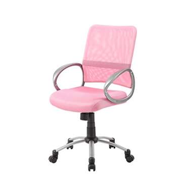 Boss Office Products Mesh Back Task Chair with Pewter Finish in Pink