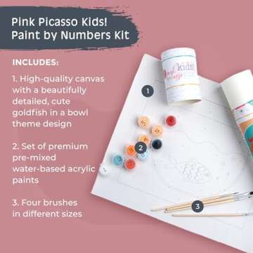 Pink Picasso Kits Paint by Number for Kids Ages 5-12 | DIY 8x10 Beginners Kids Paint Set Color by Numbers Canvas Painting Kits | As Seen On Shark Tank & Oprah's Favorite Thing (Gertie Goldfish)