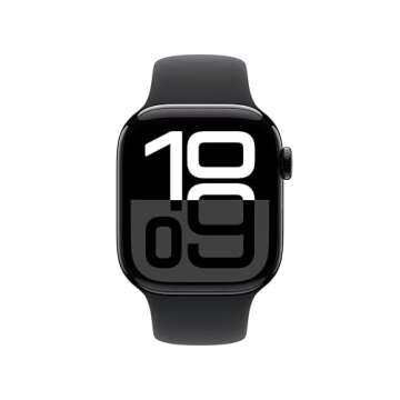 Apple Watch Series 10 [GPS 42mm case] Smartwatch with Jet Black Aluminium Case with Black Sport Band - S/M. Fitness Tracker, ECG App, Always-On Retina Display, Water Resistant