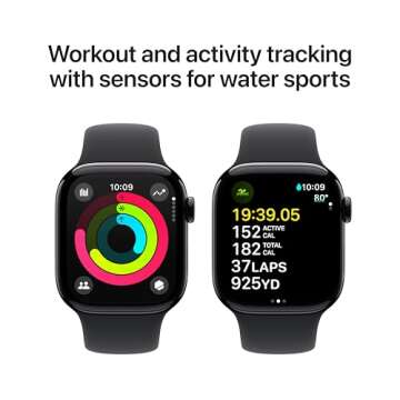 Apple Watch Series 10 [GPS 42mm case] Smartwatch with Jet Black Aluminium Case with Black Sport Band - S/M. Fitness Tracker, ECG App, Always-On Retina Display, Water Resistant