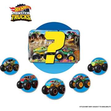 Hot Wheels Monster Trucks 2-Pack, Demolition Doubles Set of 2 Toy Vehicles in 1:64 Scale, for Kids & Collectors (Styles May Vary)