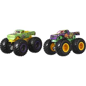 Hot Wheels Monster Trucks 2-Pack, Demolition Doubles Set of 2 Toy Vehicles in 1:64 Scale, for Kids & Collectors (Styles May Vary)