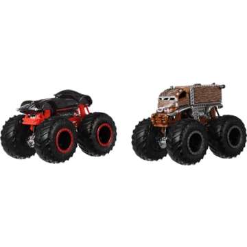 Hot Wheels Monster Trucks 2-Pack, Demolition Doubles Set of 2 Toy Vehicles in 1:64 Scale, for Kids & Collectors (Styles May Vary)