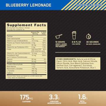 Optimum Nutrition Gold Standard Pre-Workout, Vitamin D for Immune Support, with Creatine, Beta-Alanine, and Caffeine for Energy, Keto Friendly, Blueberry Lemonade, 30 Servings (Packaging May Vary)