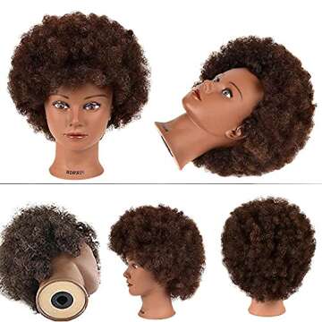 Morris Mannequin Head 100% Human Hair Training Head Curly Hair Manikin Head Cosmetology Doll Head for Hairdresser Practice Styling Braiding with Clamp Stand (BB)