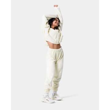 Kamo Fitness CozyTec High-Waisted Sweatpants for Women Baggy: Comfy Lounge Pants with Pockets Crafted from Soft Thick Fleece, Cuffed, Loose Fit, Tall Friendly Joggers for Fall (Gardenia, M)