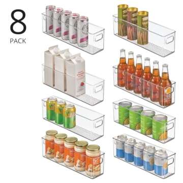 mDesign Plastic Kitchen Organizer - Storage Holder Bin with Handles for Pantry, Cupboard, Cabinet, Fridge/Freezer, Shelves, and Counter - Holds Canned Food, Snacks, Drinks, and Sauces - 8 Pack - Clear