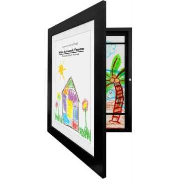 Americanflat 10x12.5 Kids Artwork Picture Frame in Black- Displays 8.5x11 With Mat and 10x12.5 Without Mat - Composite Wood with Shatter Resistant Glass - Horizontal and Vertical Formats
