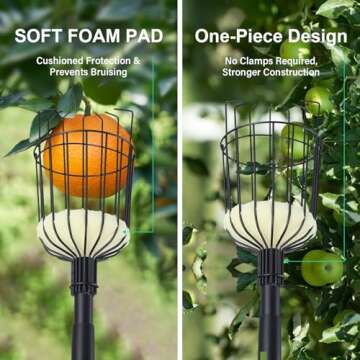 Fruit Picker Pole with Basket - 9.6FT Adjustable Tree Gardening Supplies with Stainless Steel Handle Apple Picker Fruit Grabber Reach Tool for Mango Pear Orange Avocados Fruit Picking, Black