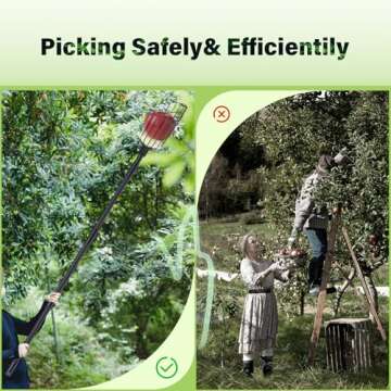 Fruit Picker Pole with Basket - 9.6FT Adjustable Tree Gardening Supplies with Stainless Steel Handle Apple Picker Fruit Grabber Reach Tool for Mango Pear Orange Avocados Fruit Picking, Black