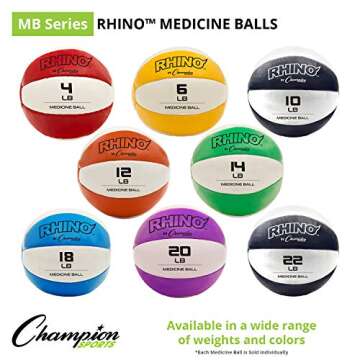 Champion Sports Exercise Medicine Balls, 11-12 lbs, Leather with No-Slip Grip - Weighted Med Ball Set for Weight Training, Stability, Plyometrics, Cross Training, Core Strength - Heavy Workout Ball