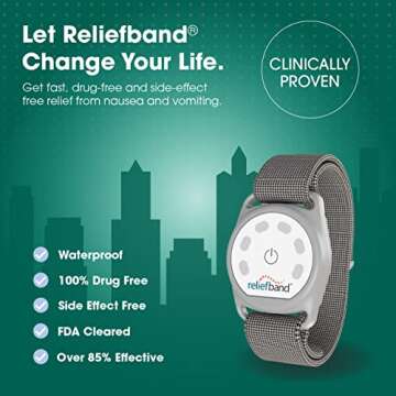 Reliefband New Sport Anti-Nausea Wristband | Waterproof | Nausea & Vomiting Relief for Motion Sickness, & Morning Sickness | Drug & Side Effect Free, Long Lasting, Fast-Acting (Grey)