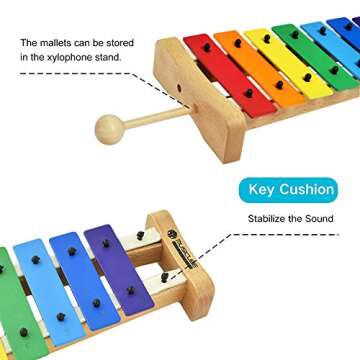 MUSICUBE Xylophone with Harmonica for Kids Orff Instruments Wooden Xylophone with Mallets Toddler Baby Musical Instrument Educational Music Toys Christmas Day Gifts for Boys Girls