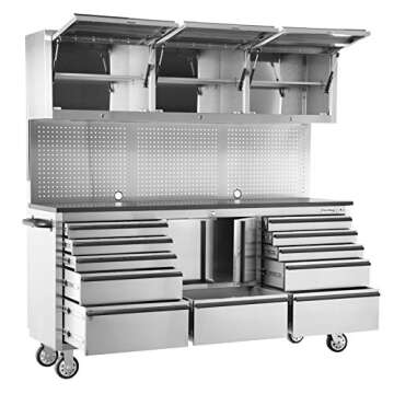 OEM TOOLS OEM24615 72 Inch 11-Drawer Garage Storage Cabinet System, Elite Stainless Steel Rolling Tool Chest, Mobile Workstation Tool Box with Drawers for Garage, Workshop, Or Jobsite