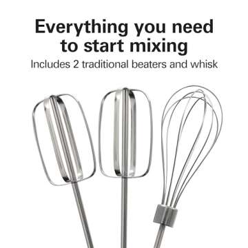 Hamilton Beach 6-Speed Electric Hand Mixer with Whisk, Traditional Beaters, Snap-On Storage Case, 250 Watts, White