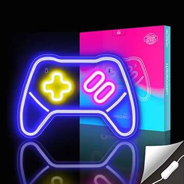 Lumoonosity Game Controller Neon Signs – Gamepad/Game Remote Neon Sign for Video/PC Gamer, Teen Boys' Gift - Game Zone LED Signs for Wall, Bedroom, Game Room Decor - Cool Gaming Console Neon Light