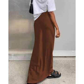 Amy Babe Women's Satin Silky High Waist Maxi Skirt Elegant Elastic Waistband A Line Long Skirts (Solid Brown, Small)