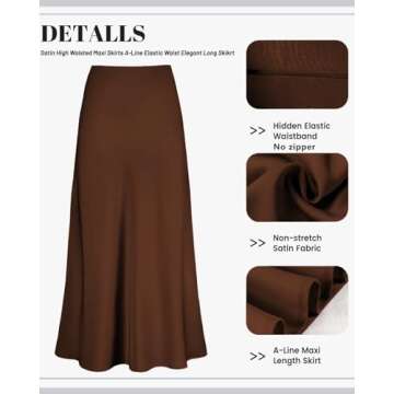 Amy Babe Women's Satin Silky High Waist Maxi Skirt Elegant Elastic Waistband A Line Long Skirts (Solid Brown, Small)