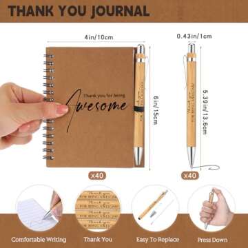 Honoson 40 Sets Spiral Notebook Sets Bulk Thank You Gift for Staff Appreciation Inspirational Journal Thank You for Being Awesome Notepads with Bamboo Pen for Employee Teacher Clients