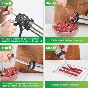 MTOGALT Upgrade Stainless Steel 2.1 LB Large Capacity Jerky Gun Kit Beef Deer Jerky Sausage Stuffer Meat Gun Jerky Marker Shooter Jerky Kits Sausage Gun Machine with Nozzles Brushes & Meat Pusher