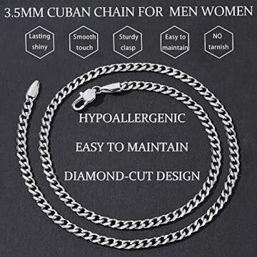 Fiusem Silver Plated Cuban Link Necklace 20 Inch