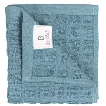 Bumble Premium Cotton Dish Cloths (12" x 12") Aqua Check Design | Highly Absorbent | Natural Ring Spun Cotton | Kitchen Dish Towel Set | 380 GSM - 8 Pack