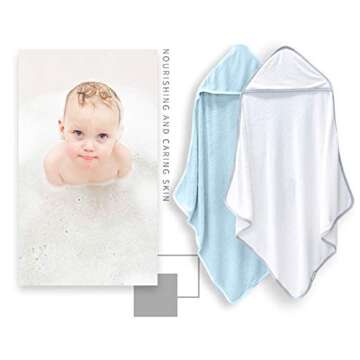 2 Pack Baby Bath Towel - Rayon Made from Bamboo, Ultra Soft Hooded Towels for Babies,Toddler,Infant - Newborn Essential -Perfect Baby Registry Gifts for Boy Girl - Blue and White