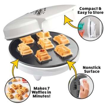 Cars & Trucks Mini Waffle Maker - Make 7 Fun Different Vehicles- Police Car Firetruck Construction Truck & More Automobile Shaped Pancakes- Electric Nonstick Iron w Free Recipe Guide, Fun Kids Gift