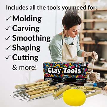 Polymer Clay Tools and Pottery Tool Kit, 45 Pieces for Modeling, Sculpting, Carving, and Shaping, Ceramic Tools for Pottery and Clay, Wood and Metal Supplies