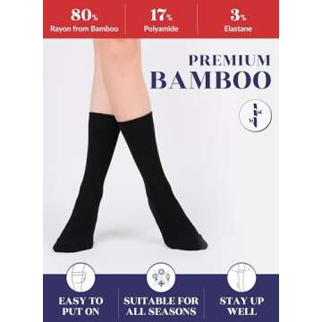 Hugh Ugoli Womens Bamboo Dress Socks, Crew Soft Thin Calf Socks for Business, Trouser & Casual, Black, 3 Pairs, Shoe Size: 6-9