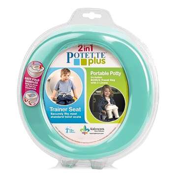 Kalencom Potette Plus 2-in-1 Travel Potty and Trainer Seat - Dual-Purpose Potty Training Toilet Seat - Portable Potty for Toddler Travel - with Durable, Lock-in Legs and Splash Guard - Teal