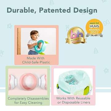 Kalencom Potette Plus 2-in-1 Travel Potty and Trainer Seat - Dual-Purpose Potty Training Toilet Seat - Portable Potty for Toddler Travel - with Durable, Lock-in Legs and Splash Guard - Teal