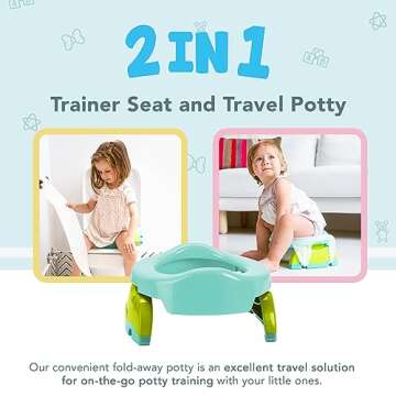 Kalencom Potette Plus 2-in-1 Travel Potty and Trainer Seat - Dual-Purpose Potty Training Toilet Seat - Portable Potty for Toddler Travel - with Durable, Lock-in Legs and Splash Guard - Teal