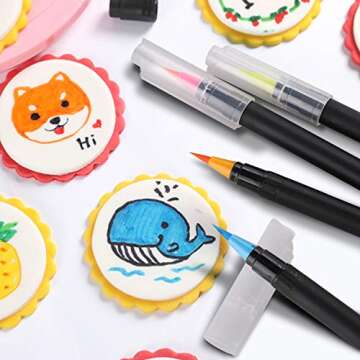 Food Coloring Marker Pens, 10Pcs Food Grade Edible Markers Food Writers for Decorating Fondant, Cakes, Cookies, Easter Eggs Painting Drawing Writing - Flexible Brush Tip, 10 Colors