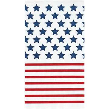 C.R. Gibson TW8-21994 Disposable Dinner Napkins and Guest Towels, 4.25'' x 8'', Red, White, and Blue American Flag, 16pcs