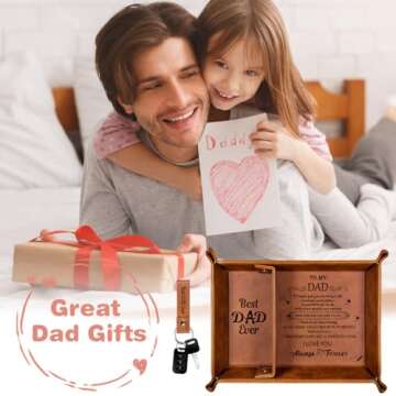 Best Dad Ever Gifts for Dad from Daughter, Birthday Gifts for Dad PU Leather Valet Tray and Keychain, Christmas Dad Gifts from Daughter Son Wife, Mens Stocking Stuffers Father Gifts for Christmas