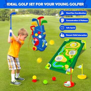 GMAOPHY Toddler Golf Club Set with Golf Board, Indoor Outdoor Sports Toys for Boys Ages 1 2 3 4 5 Year Old, Gifts for Kids Birthday Christmas Easter