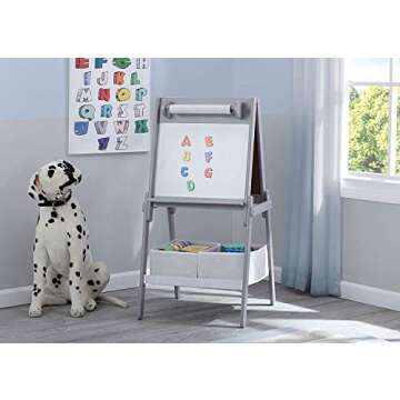 Delta Children MySize Kids Double-Sided Storage Easel -Ideal for Arts & Crafts, Drawing, Homeschooling and More - Greenguard Gold Certified, Grey