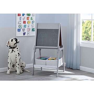 Delta Children MySize Kids Double-Sided Storage Easel -Ideal for Arts & Crafts, Drawing, Homeschooling and More - Greenguard Gold Certified, Grey