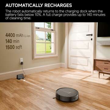 RS1 Robot Vacuum, Brushless Tangle-free,140min Runtime, Automatic Recharge, 4 Cleaning Mode & Schedule Clean Robotic Vacuum Cleaner, Remote/APP/Alexa/Google Control, Idea for Pet Hair,Carpet,Hardfloor