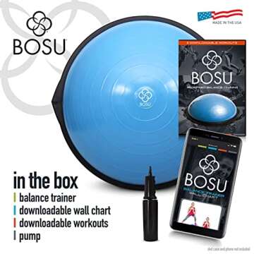 Bosu Multi Functional Original Home Gym 26 Inch Full Body Balance Strength Trainer Ball Equipment with Guided Workouts and Pump, Blue