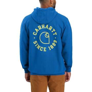 Carhartt Men's Rain Defender Loose Fit Midweight 1889 Graphic Sweatshirt, Beacon Blue Heather